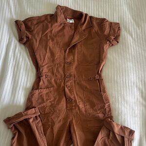 Pistola rust brown button-front jumpsuit!